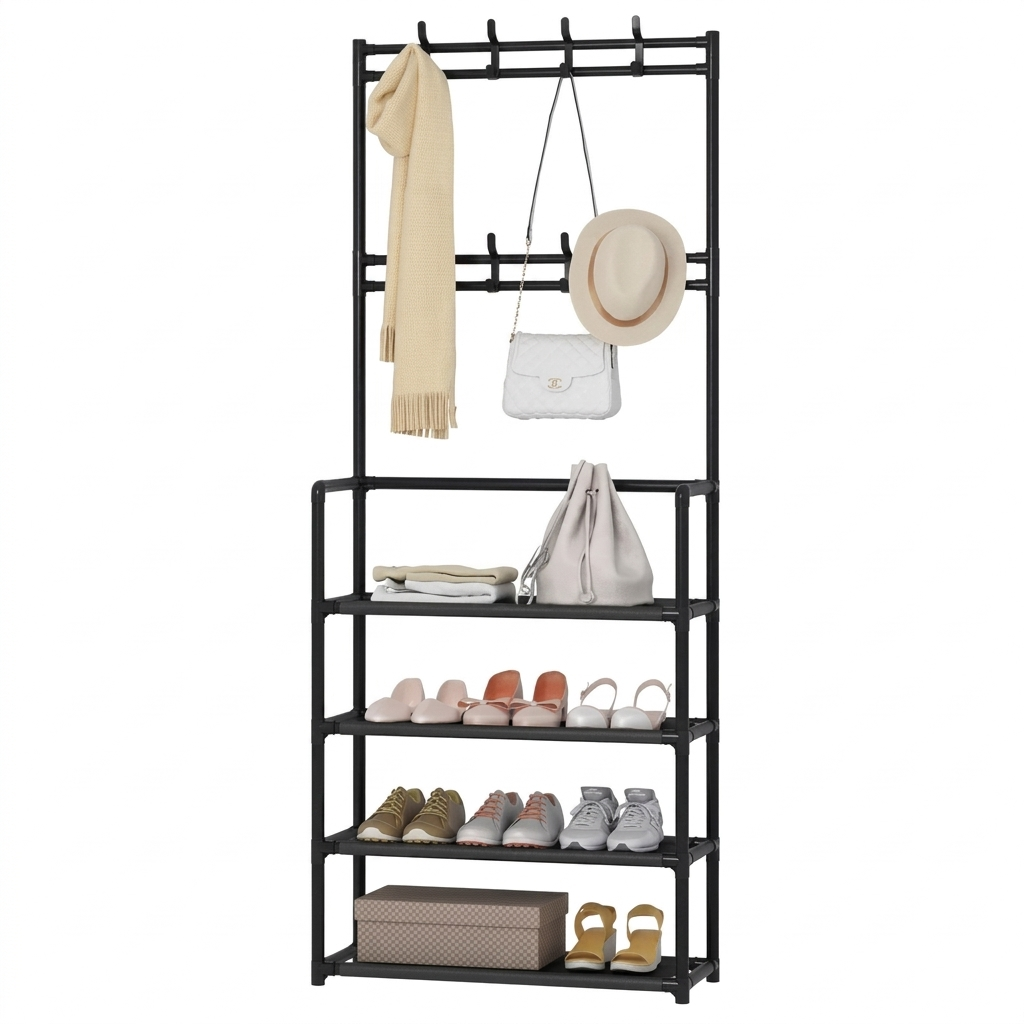 Вешалка стойка для верхней одежды в коридор с полками для обуви (01_K05020213481)