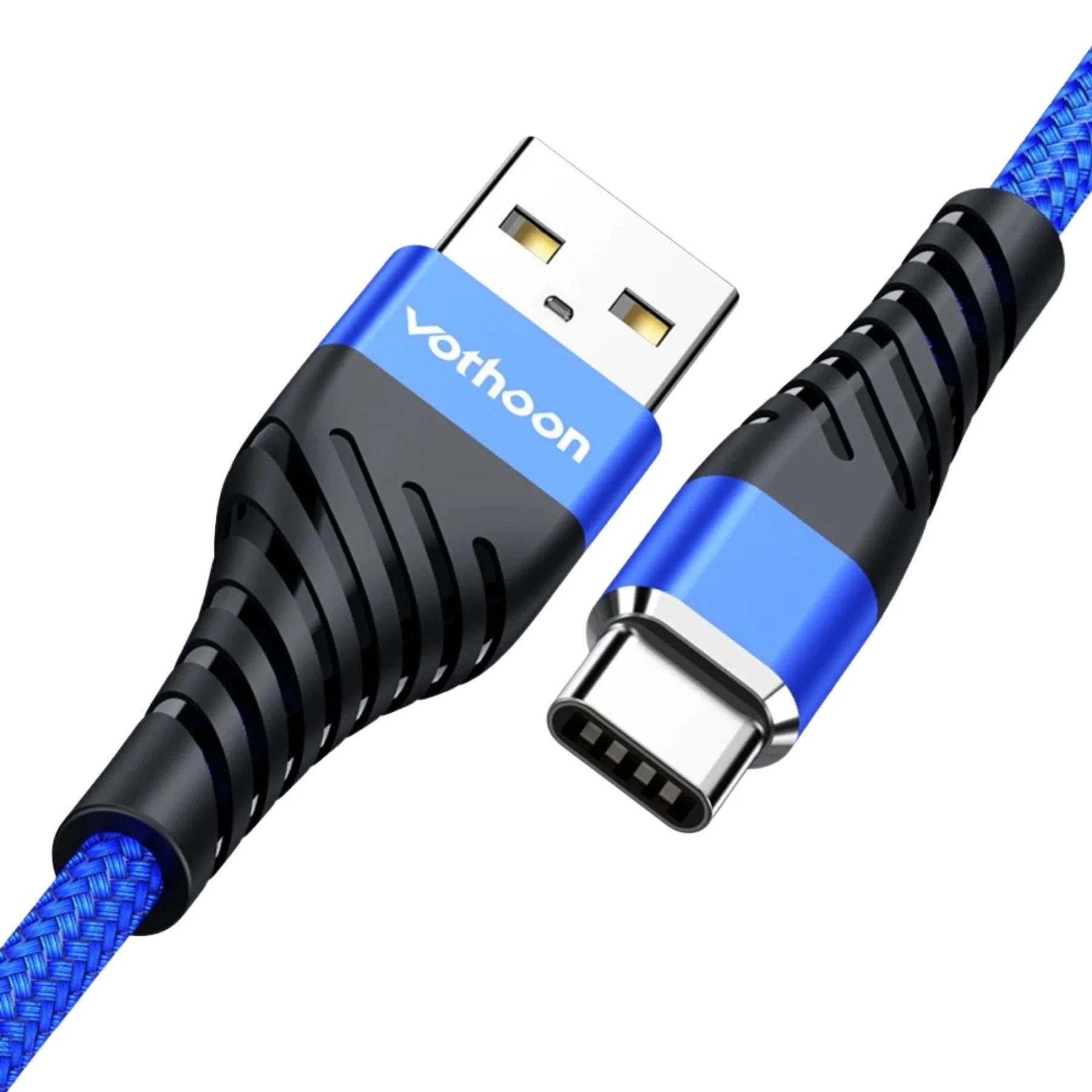 Кабель зарядный Vothoon USB Type-A на USB Type-C плетеный 1 м 3 А Синий (1896647886)