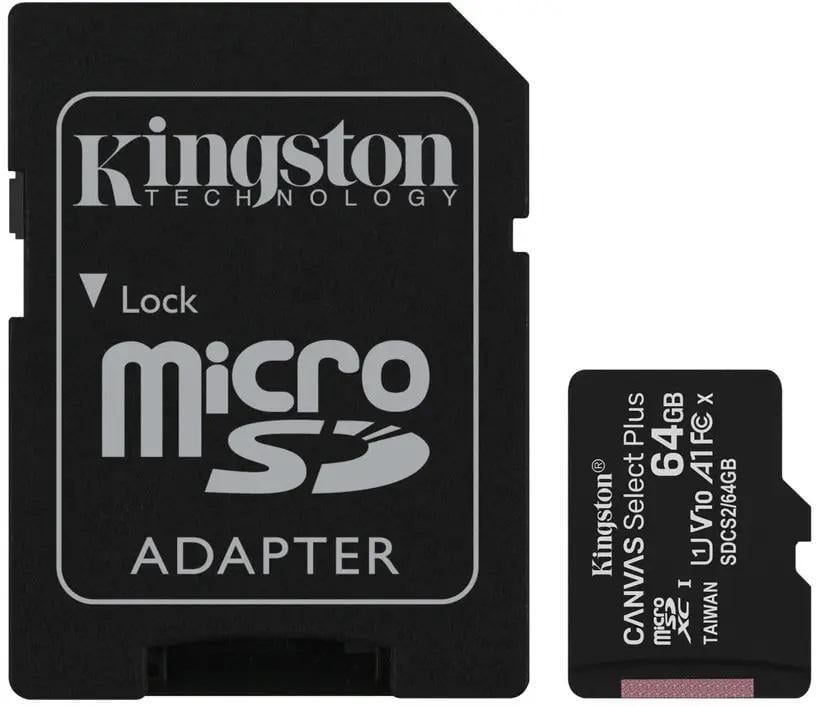 Карта памяти Kingston microsdhc 64gb canvas select plus class 10 uhs-i u1 v10 a1 / sd-адаптер (17653)