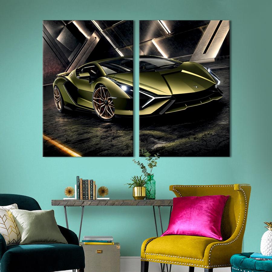 Картина на холсте Lamborghini в оливковом цвете 111x81 см (1338-2)