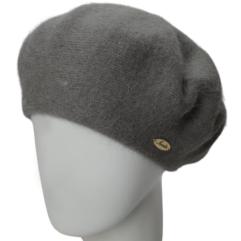 Берет женский Novita Молли ангоровый двойной теплый зимний Дым