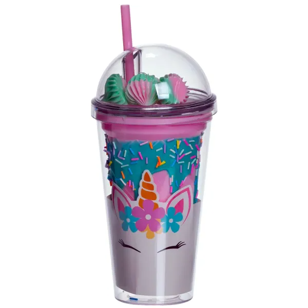 Стакан многоразовый Единорог с крышкой и трубочкой 400 мл Морская волна (HP-18-1TUP)