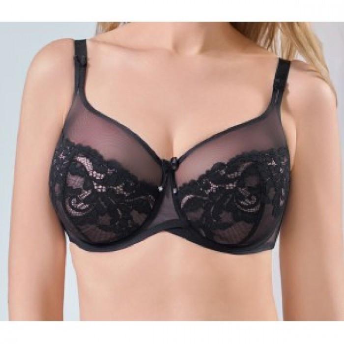 Бюстгальтер Lanny mode 11453k тонкая формованная кружевная чашка на косточке 95D Черный с бежевым (11453k)