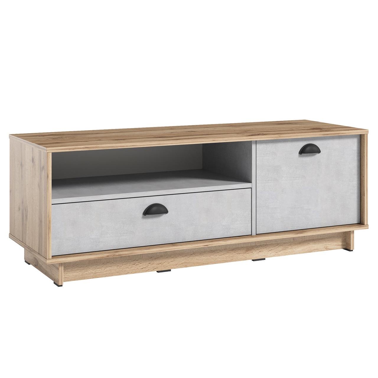 Тумба под телевизор левая Sanro с ящиком дверцой и полкой 1280х460х450 мм Дуб аппалачи/Бетон стайл (K0003-L)