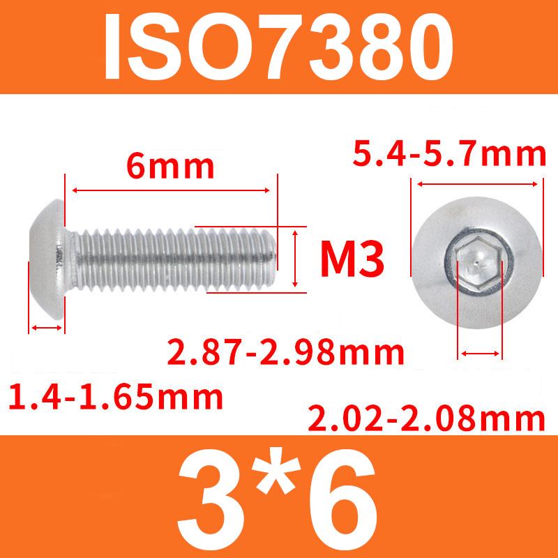 Винт ISO7380 M3x6 мм с полукруглой головкой и внутренним шестигранником из нержавеющей стали 304 - фото 2 Винт ISO7380 M3x6 мм с полукруглой головкой и внутренним шестигранником из нержавеющей стали 304 - фото 2