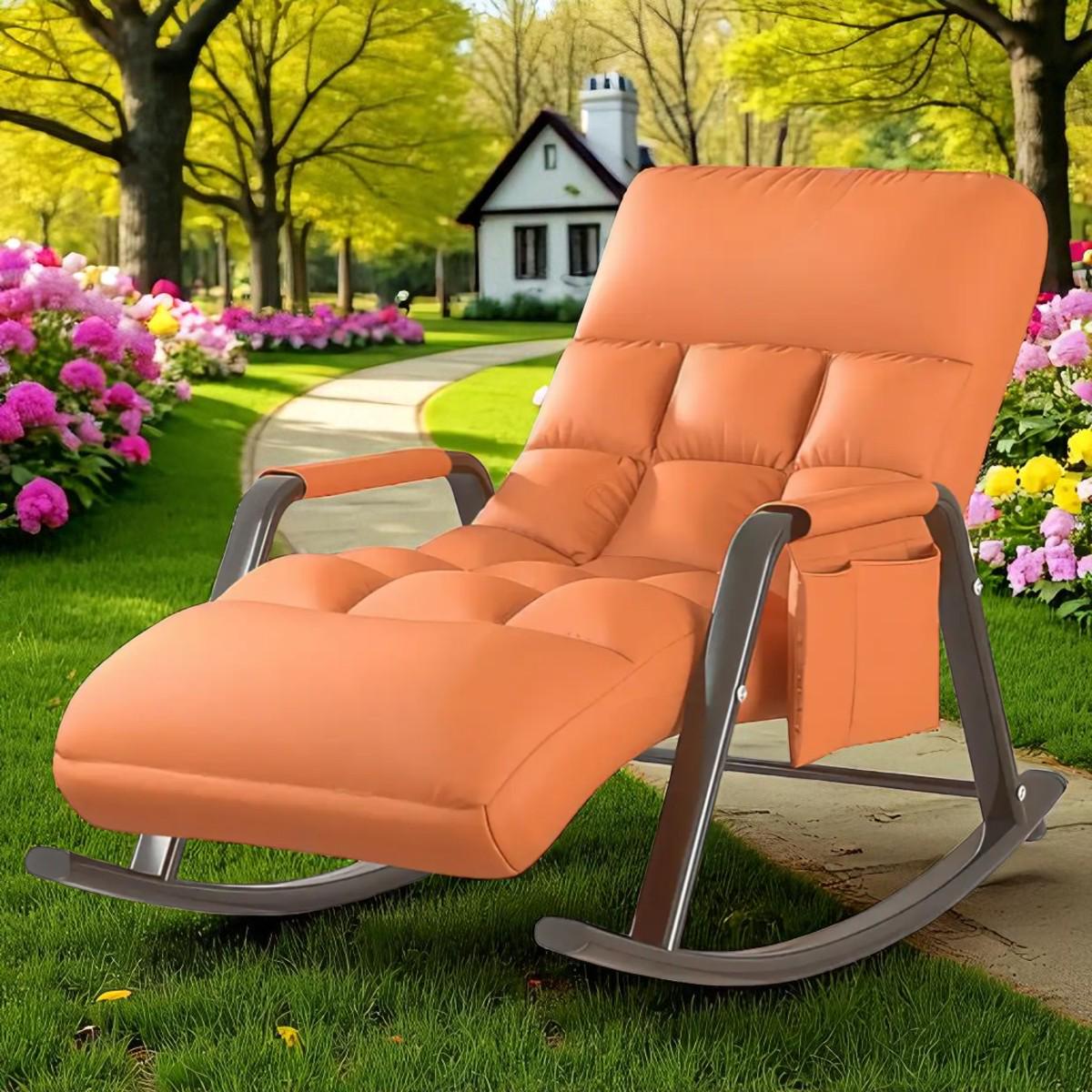 Кресло скалка с мягкой регулируемой спинкой 145х60х71 см Оранжевый