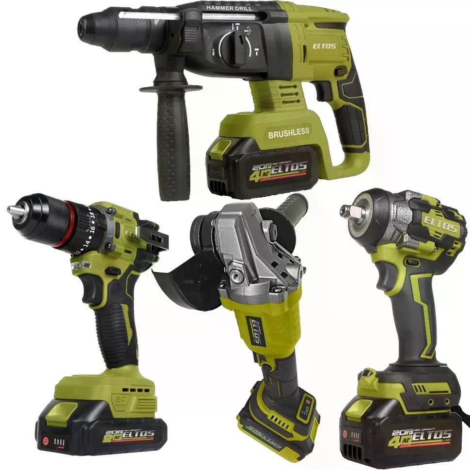 Набор аккумуляторных инструментов ELTOS № 4 МШУ-20BL/PRO+ 20/13UBL+аг-600UBL+па-20/26BL (28092939)