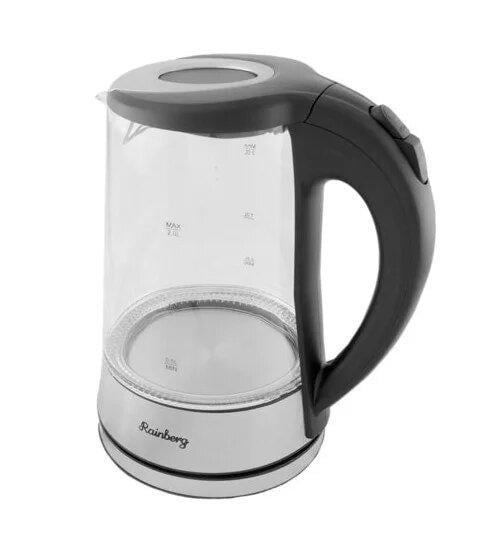 Електричний чайник Rainberg RB-704 скляний 2 л 2200 W Чорний/Сріблястий
