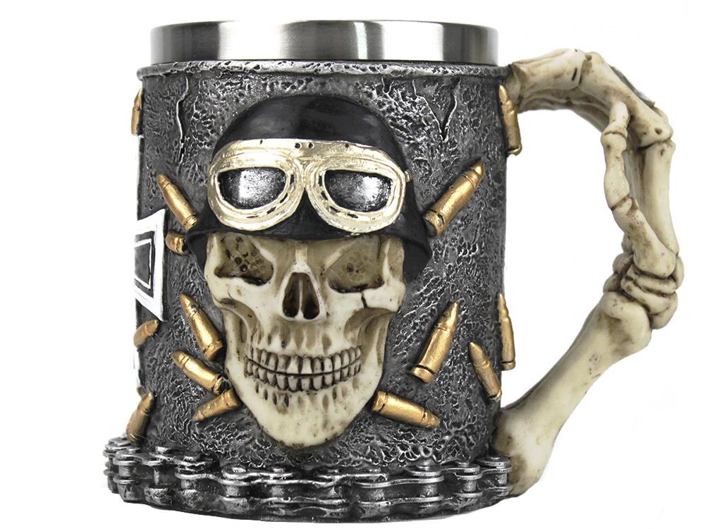 Кружка Череп мотоциклиста 3D из нержавеющей стали 500 мл