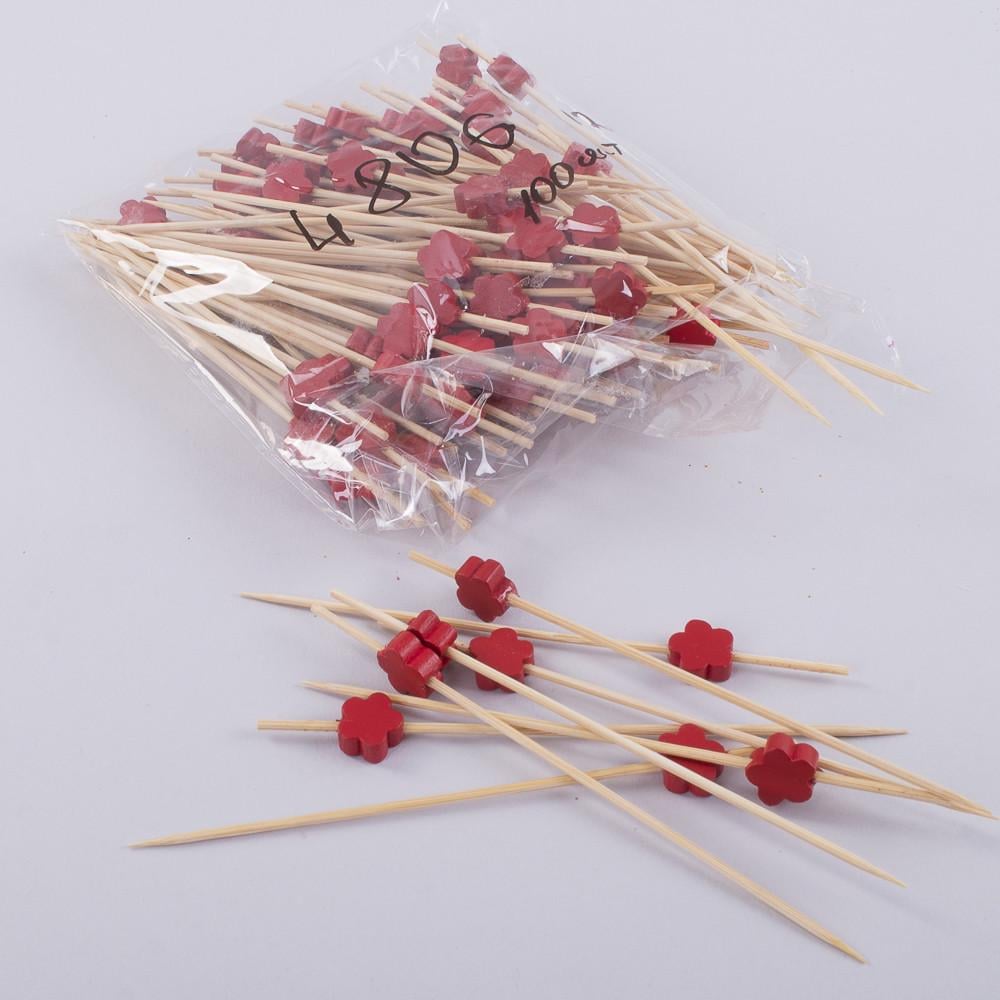 Шпажки с цветком 12 см 100 шт. Красный (4806-4)