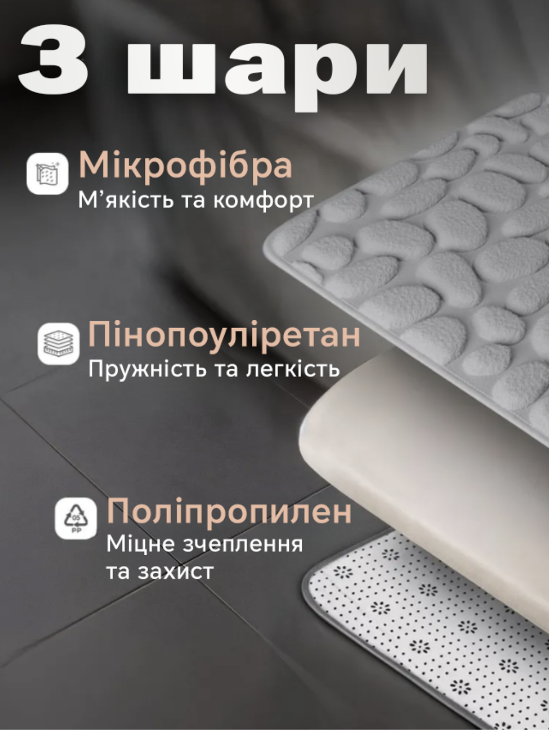 Набір килимків для ванної та туалету "Морські камені" нековзний 40х50/40х60 см Сірий (Е500289) - фото 6 Набір килимків для ванної та туалету "Морські камені" нековзний 40х50/40х60 см Сірий (Е500289) - фото 6