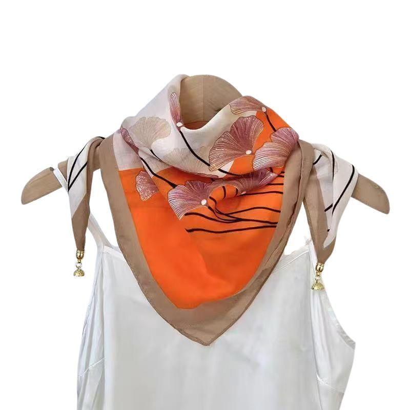 Шийна шовкова хустка з магнітною застібкою Mosi Камелія 70x70 см Помаранчевий (33245448)