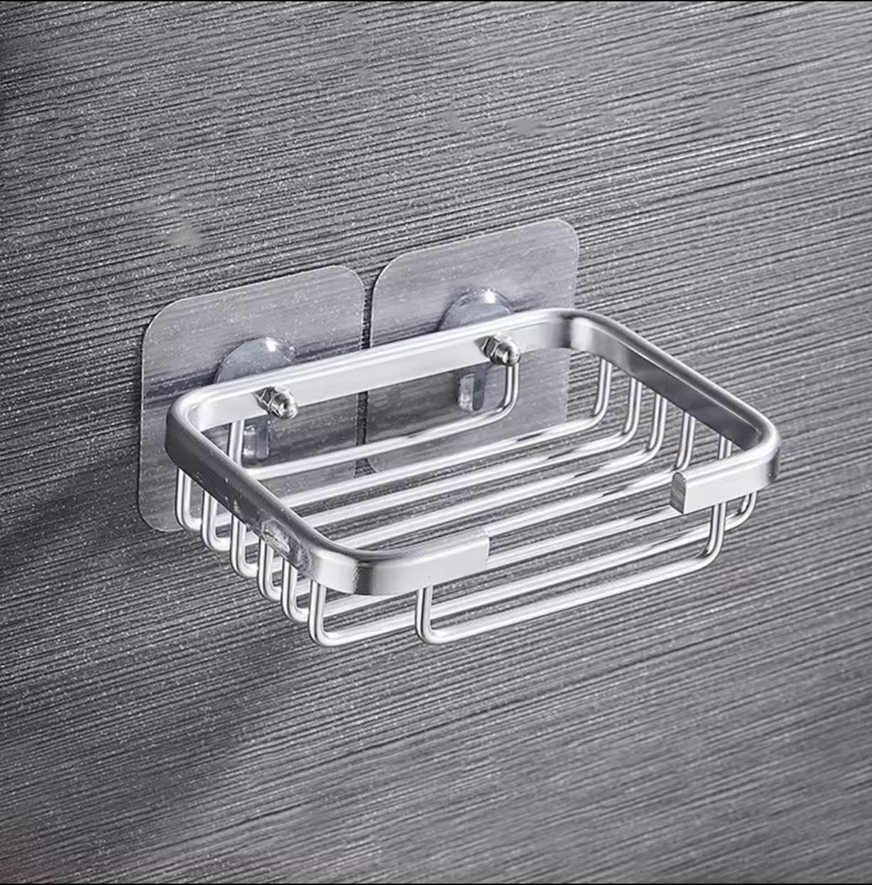 Мыльница металлическая настенная на липучках Серебристый (К5)