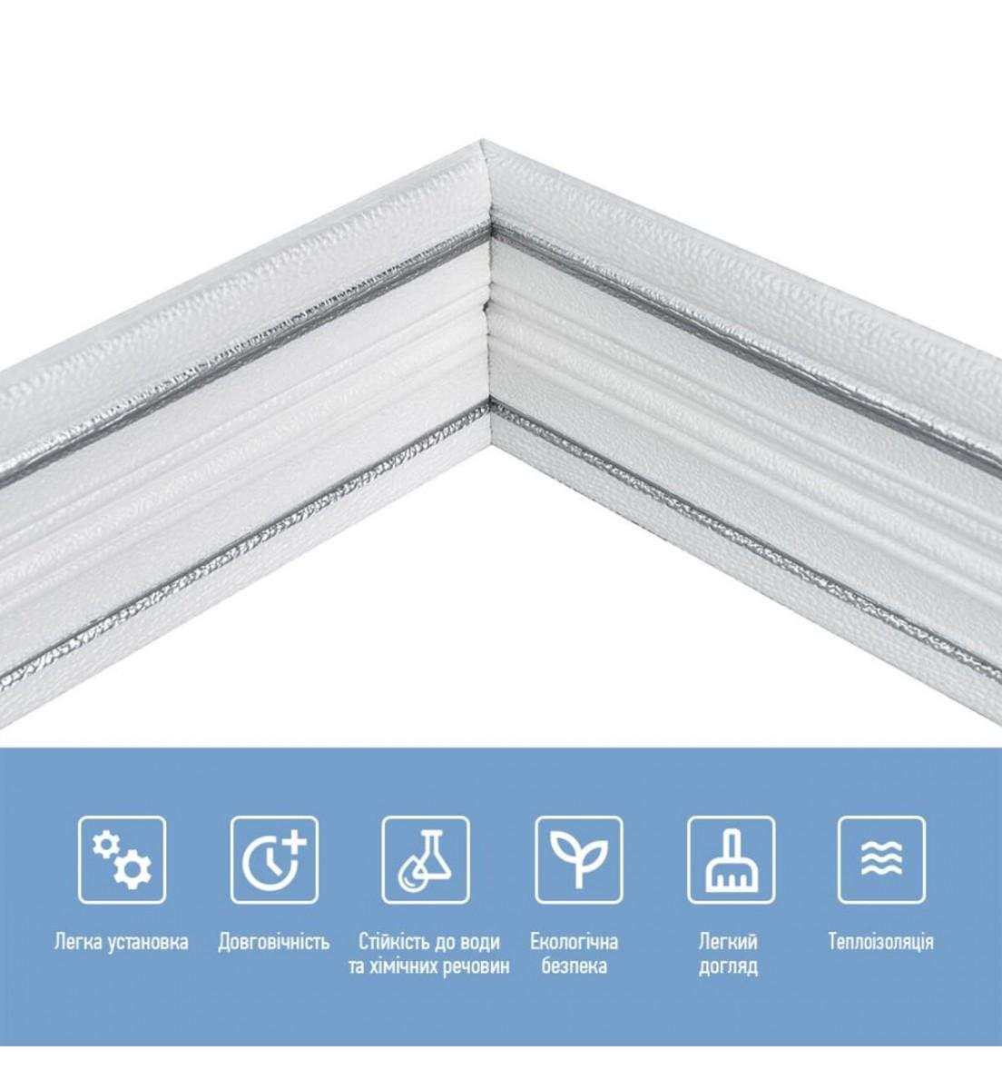 Плинтус самоклеящийся РР с полоской 2300x140x4 мм Белый/Серебристый (1809) - фото 4 Плинтус самоклеящийся РР с полоской 2300x140x4 мм Белый/Серебристый (1809) - фото 4