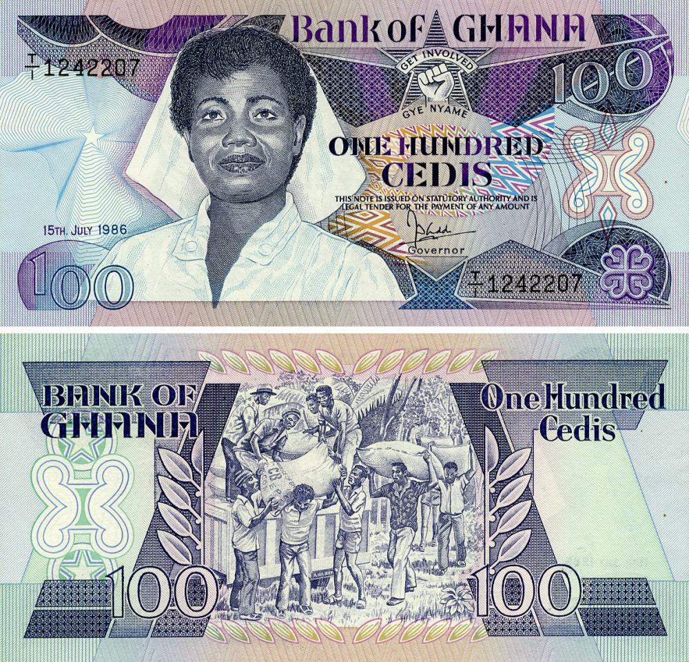 Коллекционная банкнота Гана 100 седи 1986 UNC (P26a)