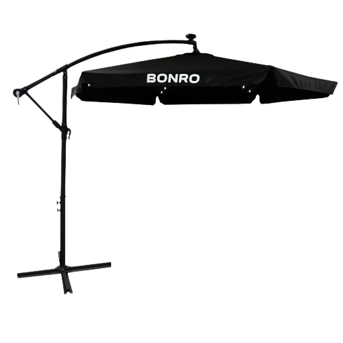 Парасолька садова Bonro B-7218LP з підсвічуванням LED 3 м 6 спиць Чорний
