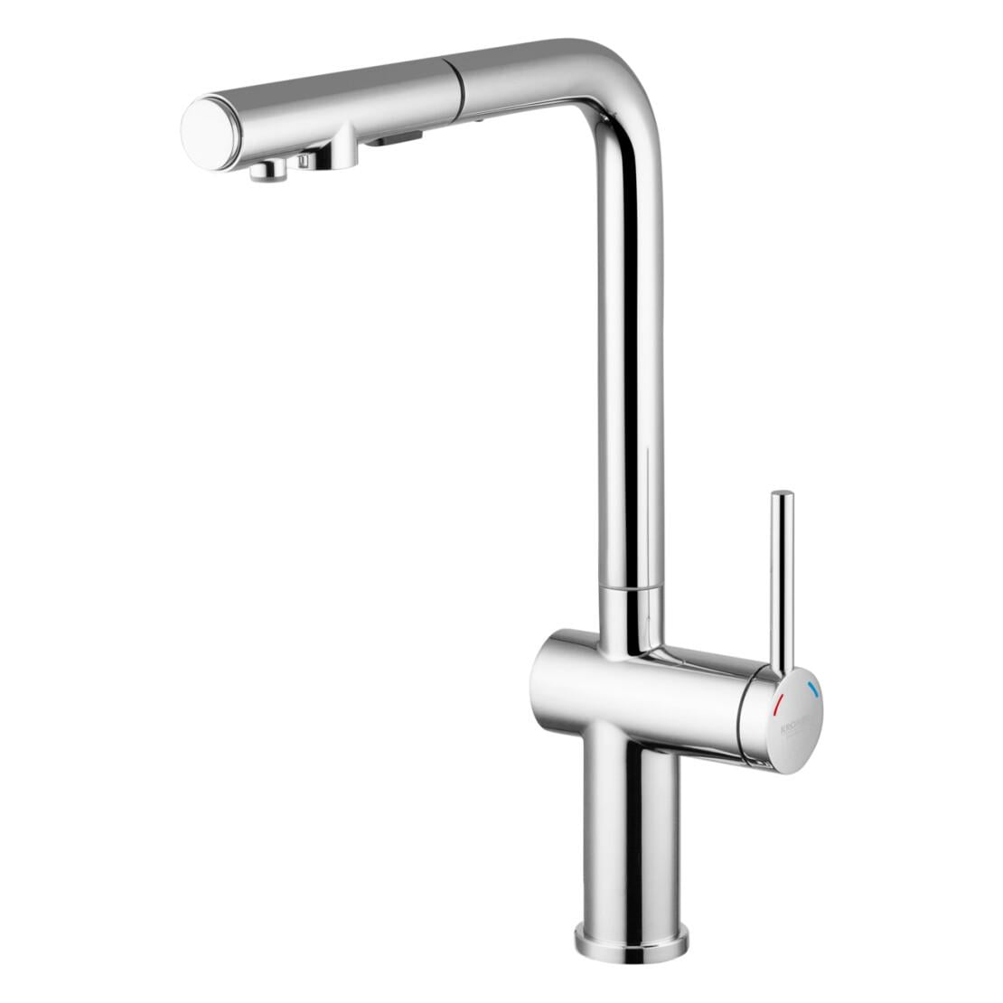 Змішувач для кухні Kroner KRP Kuche - C03839 з висувним виливом иа підключенням до фільтру латунний Хром