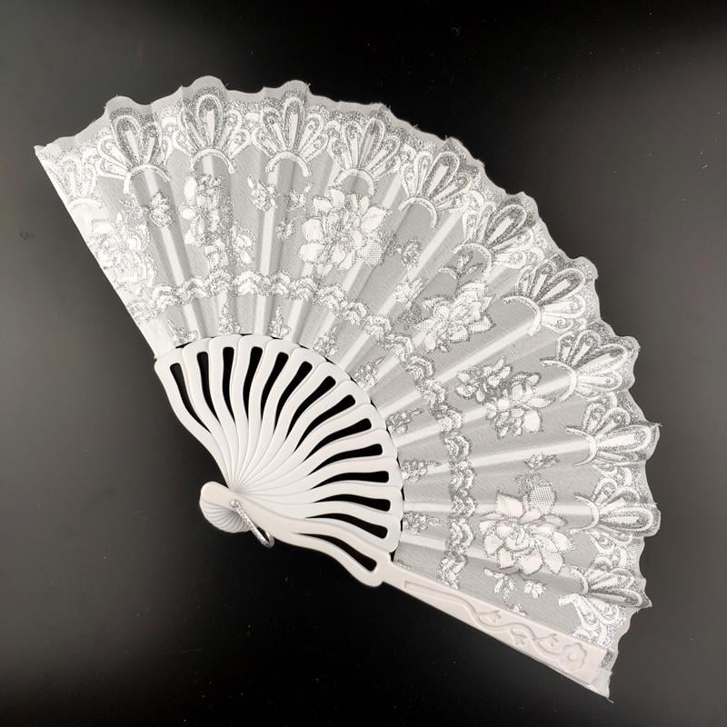 Весільне віяло з сріблястим візерунком 24х42 см Білий (С3491)
