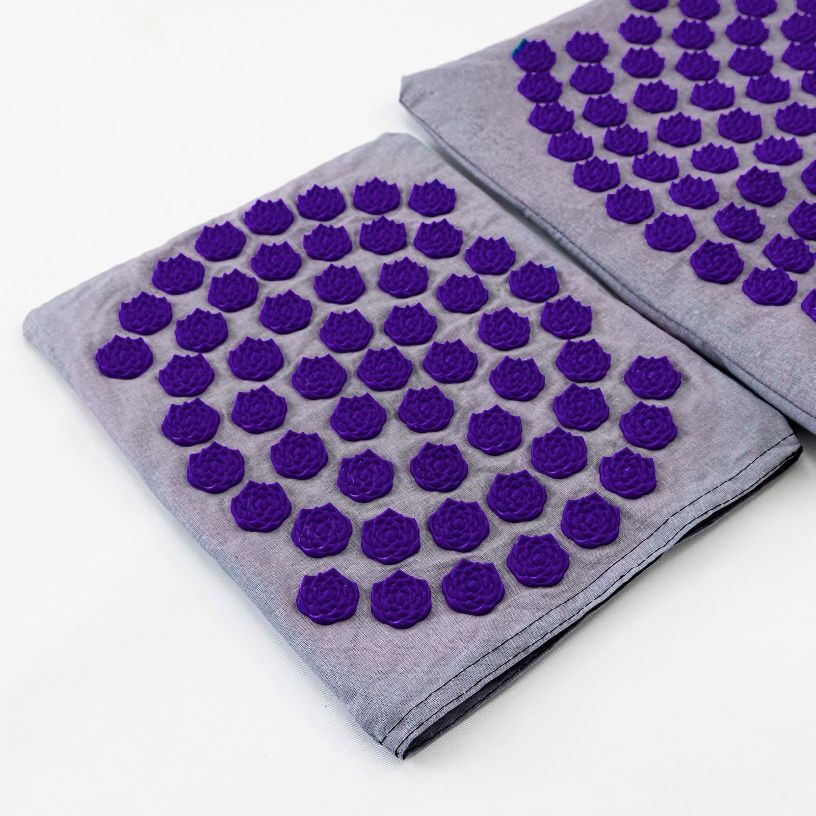 Килимок масажний Аплікатор Кузнєцова/валик/подушка для спини/шиї/ніг OSPORT Lotus Set Сіро-фіолетовий (n-0003) - фото 3