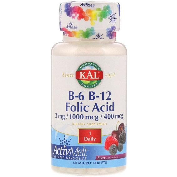 Фолиевая кислота KAL B-6 B-12 Folic Acid 60 Micro Tablets Berry Flavor (CAL-65185)