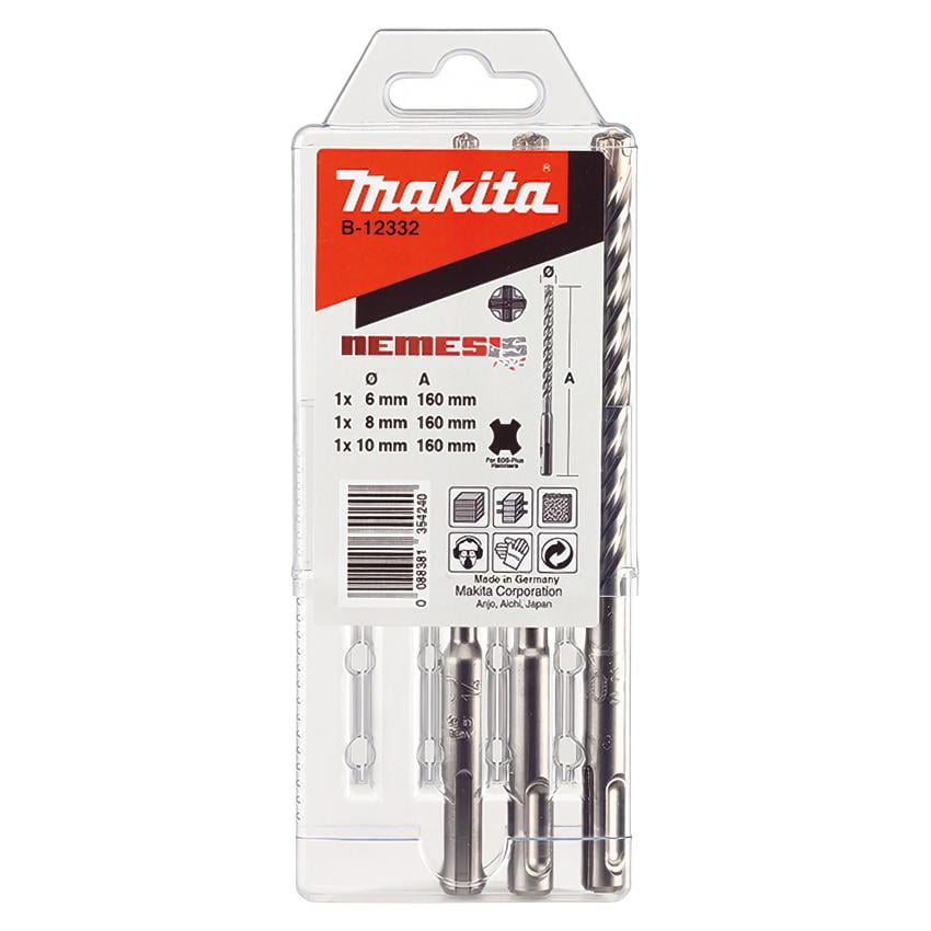 Набор буров для железобетона Makita SDS-Plus Nemesis P4S Премиум 4-режущие кромки 3 шт. (B-12332)