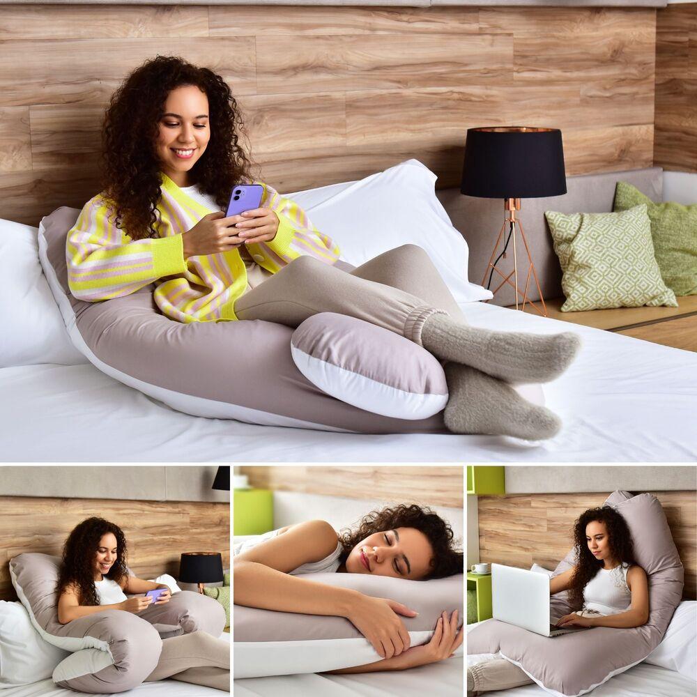 Подушка для сну та відпочинку П-форма з наволочкою на блискавці 140х75х20 см Бежево-шоколадний - фото 2 Подушка для сну та відпочинку П-форма з наволочкою на блискавці 140х75х20 см Бежево-шоколадний - фото 2