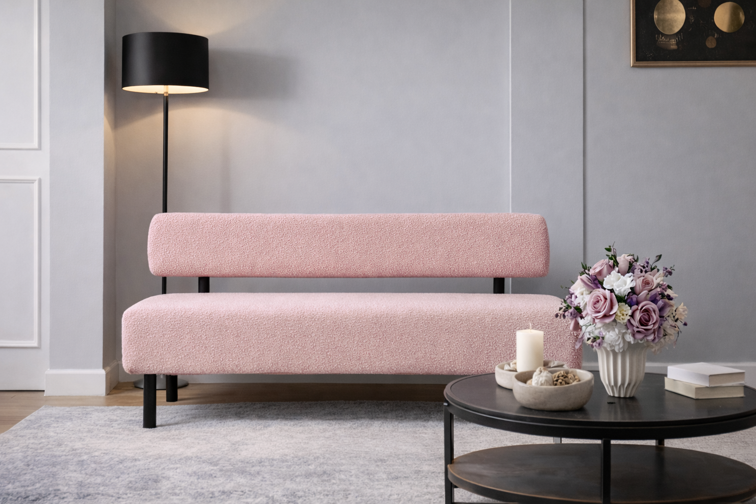 Диван Tobi Sho Люмо 1500х540х750 мм букле Alpaca Светло-розовый/61