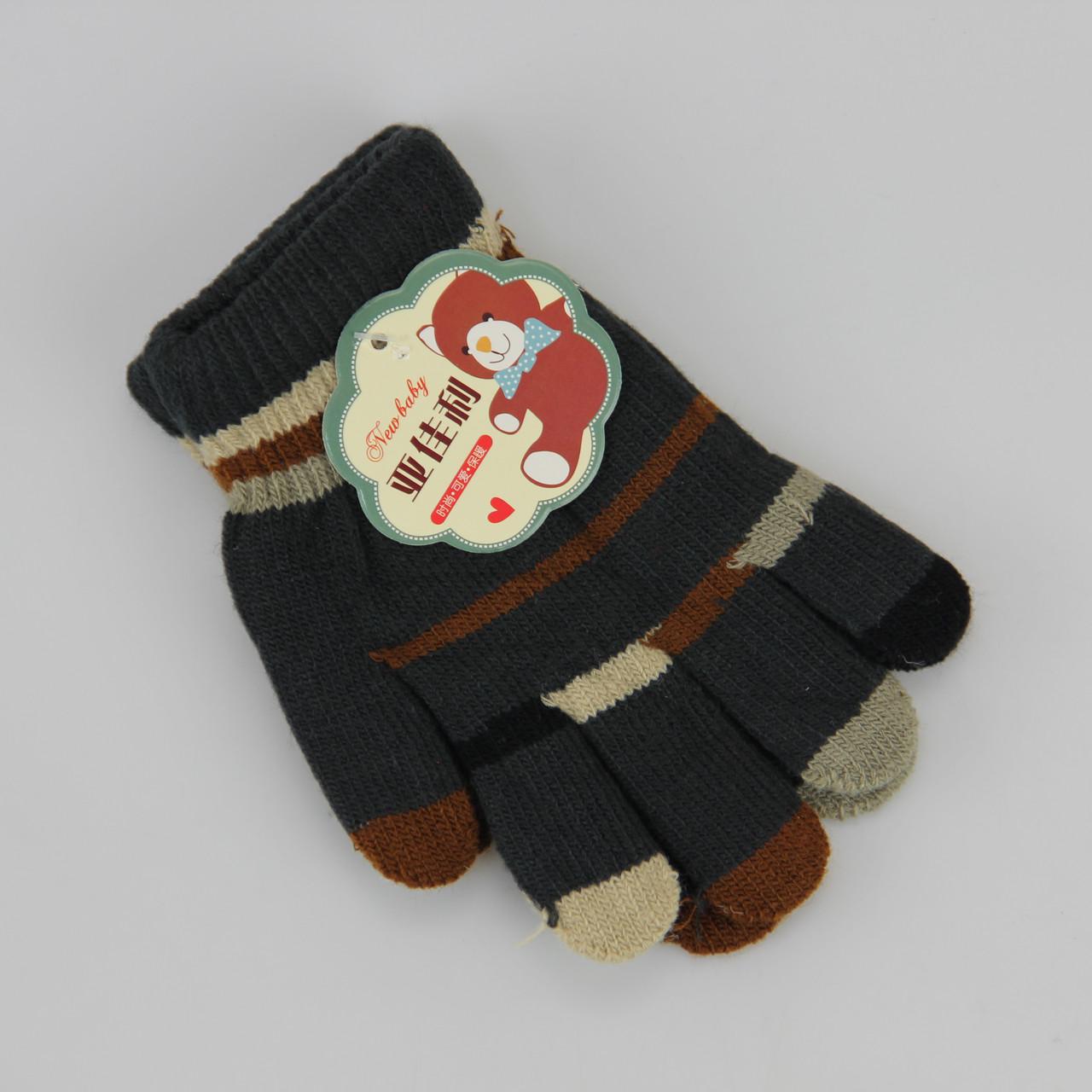 Перчатки детские шерстяные двойные осень/зима 5-7 лет Темно-синий (33683)