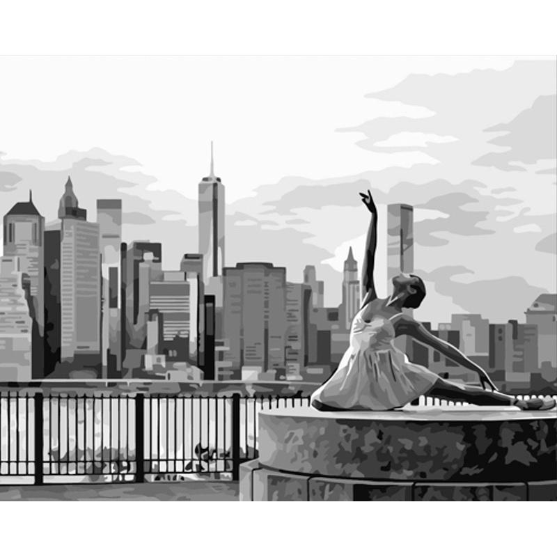 Картина по номерам Strateg Премиум Балерина в Нью-Йорке с лаком и уровнем 40x50 см (DY430)