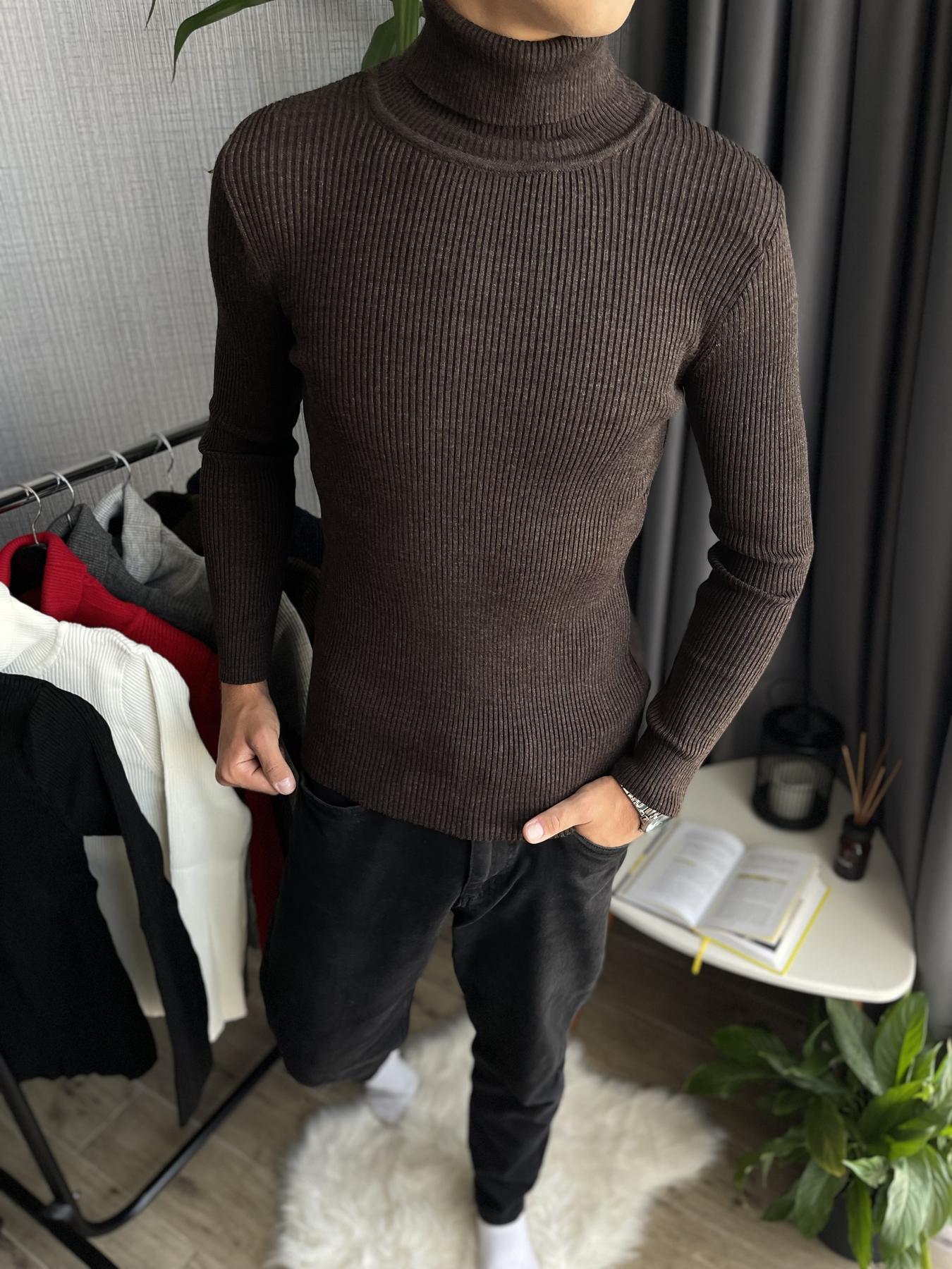 Гольф мужской с высокой горловиной в рубчик L Шоколадный (26535/3/2) - фото 2 Гольф мужской с высокой горловиной в рубчик L Шоколадный (26535/3/2) - фото 2