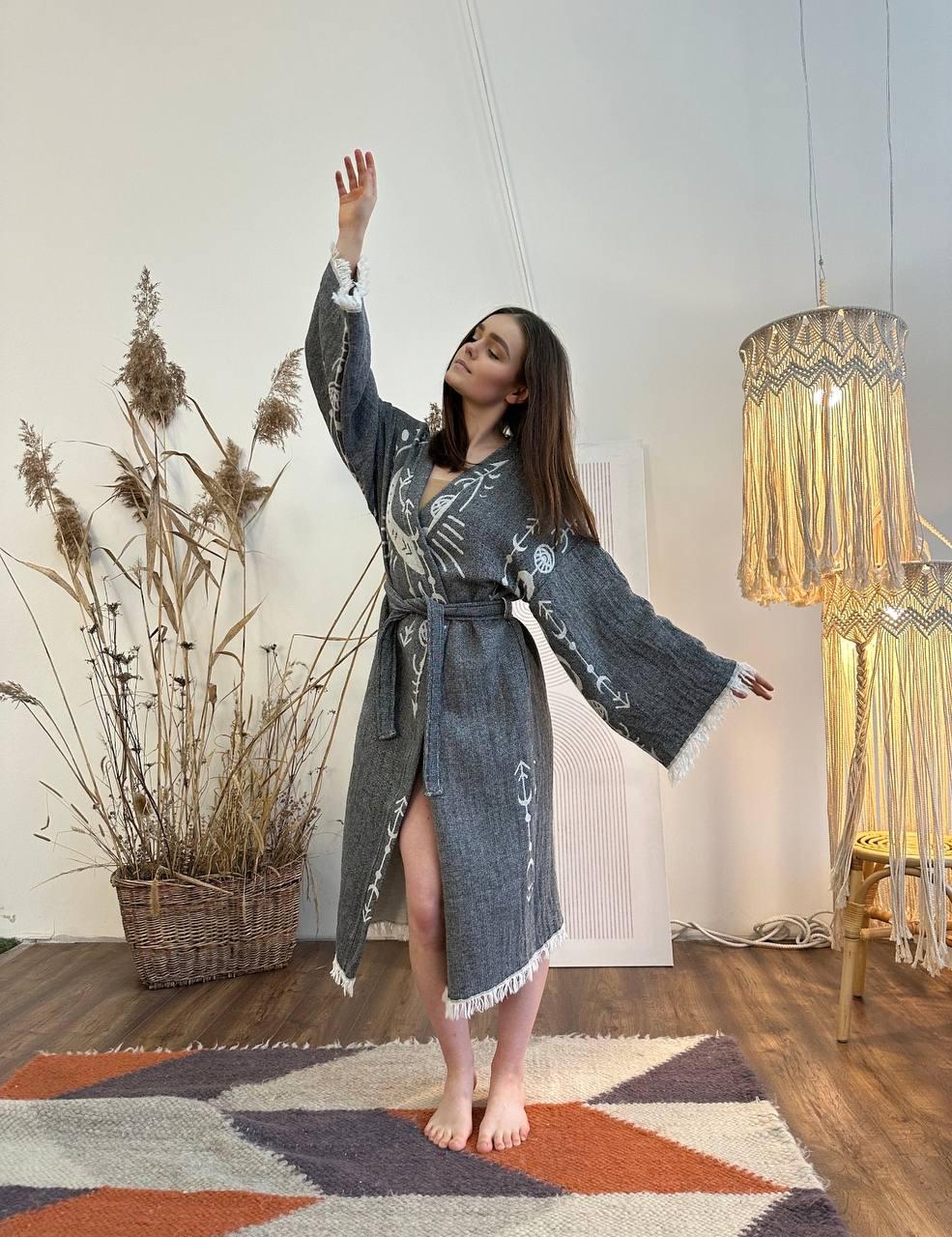 Халат-кімоно жіночий one size Сірий - фото 2 Халат-кімоно жіночий one size Сірий - фото 2