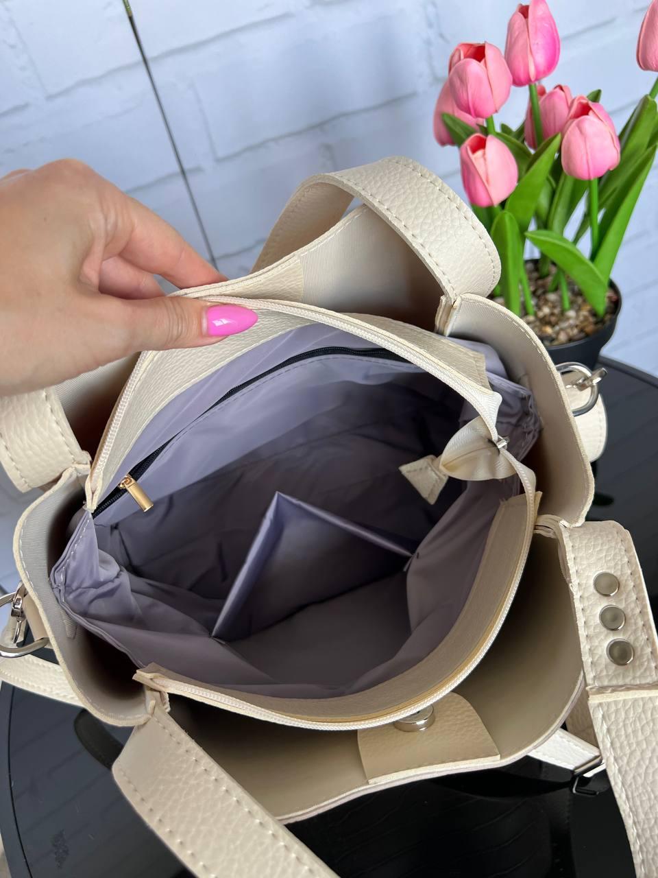 Сумка женская через плечо большая вместительная с принтом кроко экокожа 30х25х13 см Темно-бежевый - фото 6 Сумка женская через плечо большая вместительная с принтом кроко экокожа 30х25х13 см Темно-бежевый - фото 6