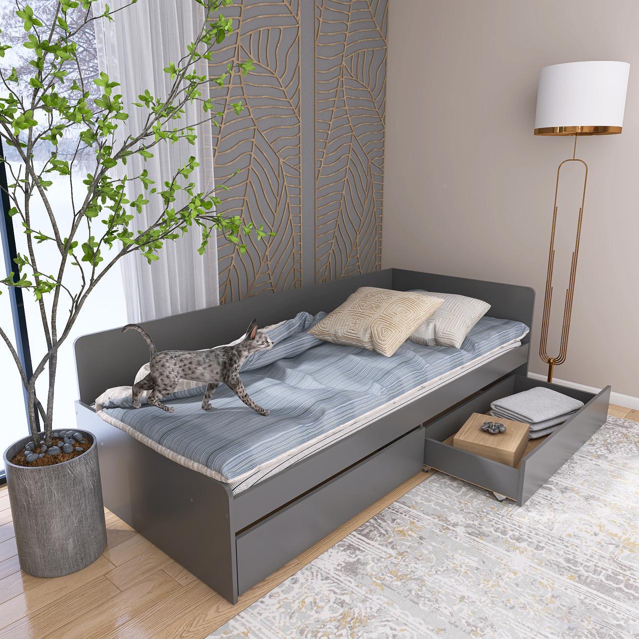 Кровать детская с ящиками Еверест 800 ЩИТ ДСП Графитовый (е-207460)