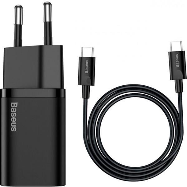 Зарядное устройство Baseus Super Si Quick Charger 1C 25W Sets With Type-C to Type-C Cable 3A Black (TZCCSUP-L01)