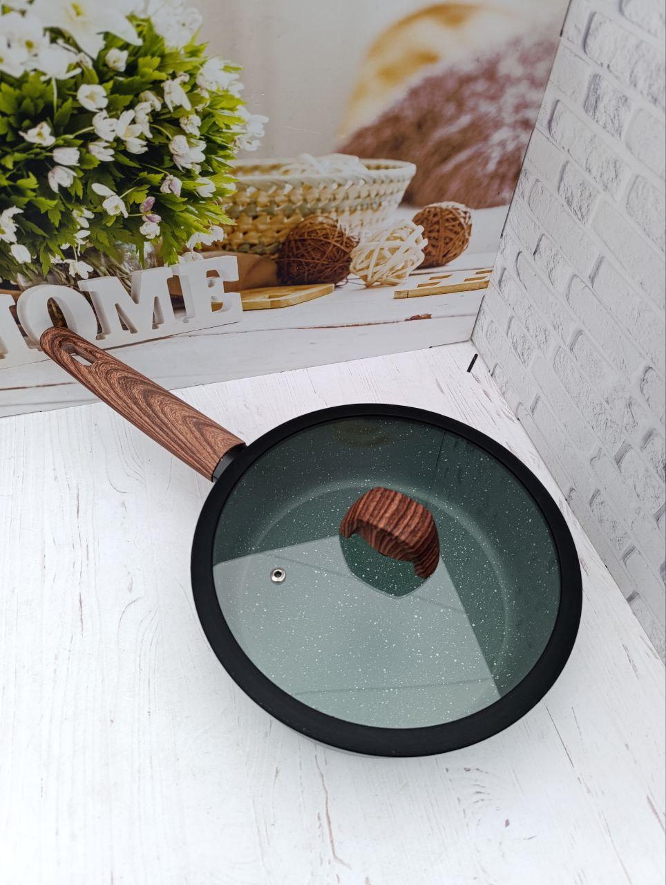 Сковорода-сотейник Santaremo Harmony с крышкой и мраморным антипригарным покрытием 28 см Зеленый