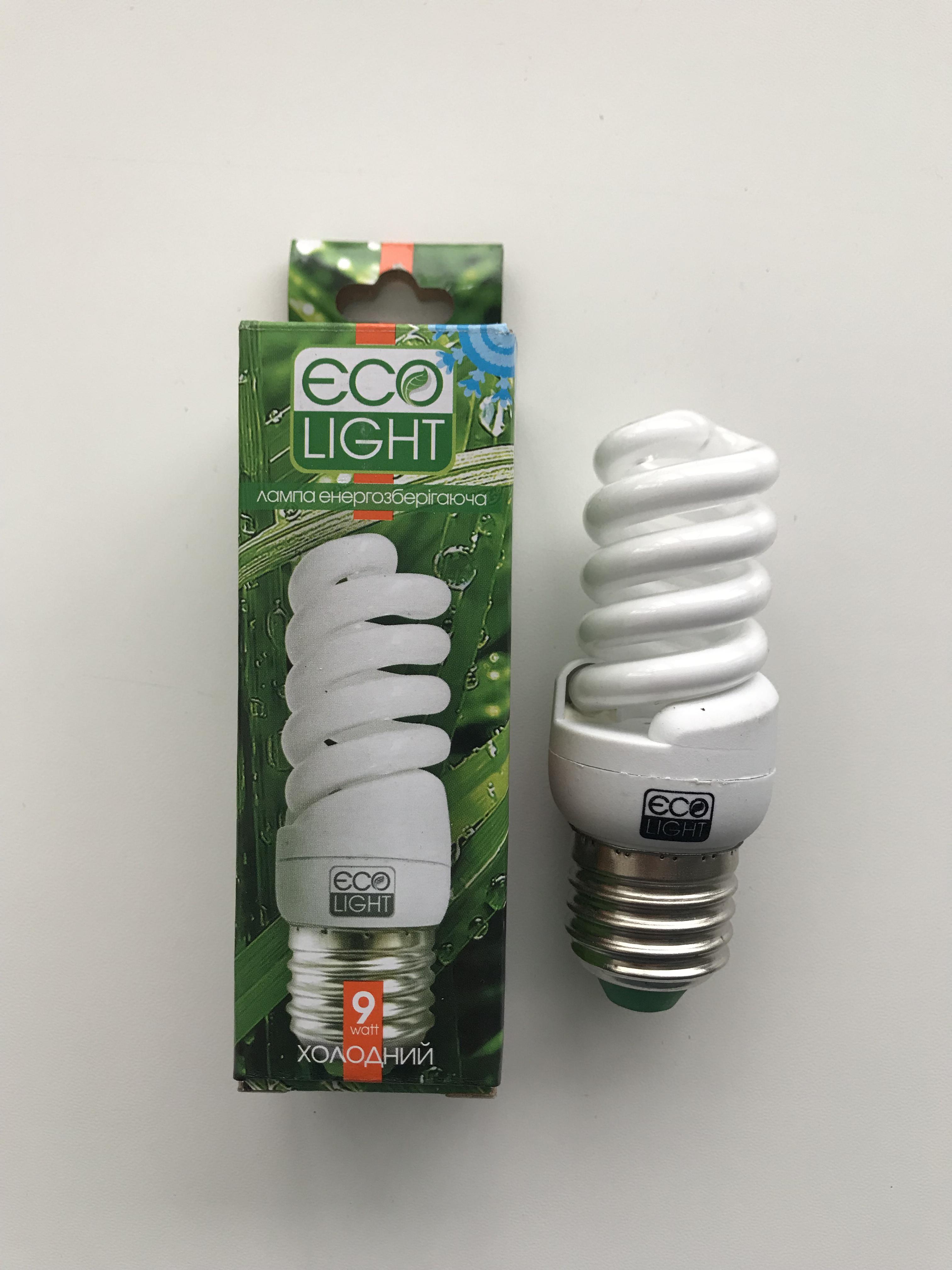 Лампа энергосберегающая Eco Light 9W 9 Вт E27 6500К Белый холодный яркий