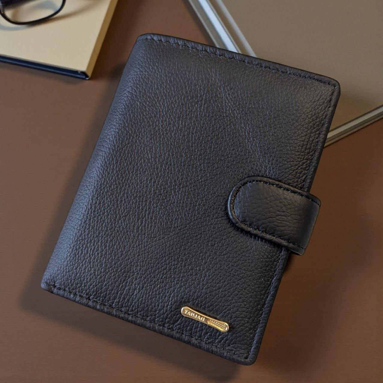 Кошелек кожаный мужской вертикальный портмоне на кнопке Tailian 12х10 см ( Т-228)