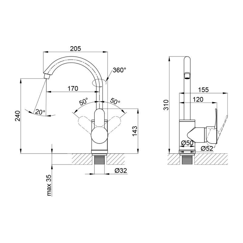 Змішувач для кухні Brinex 40W 007 (41830) - фото 3