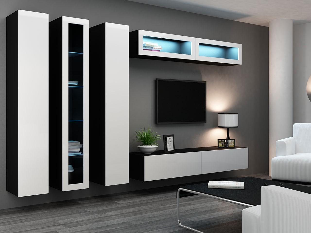 Стенка в гостиную Сama Vigo 6 из ламинированной ДСП и стекла без подсветки Черный/Белый (21484) - фото 3