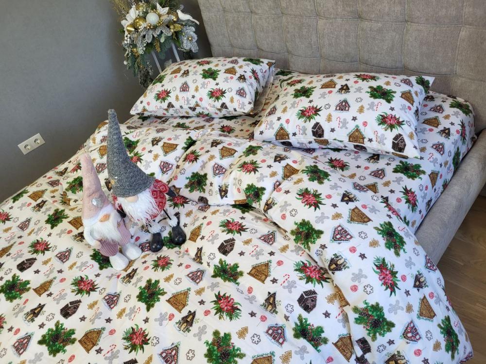 Комплект постельного белья Комфорт текстиль Фланель Сладкие избушки 145x215 см Полуторный с простынью на резинке 50x70 см (КТ_pvu_5755_38_50x70)