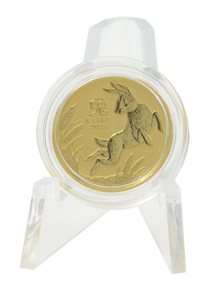 Коллекционная монета Австралия 15 долларов 2023 золото UNC Восточный календарь Год кролика 1/10 унции/3,11 г (М22859)
