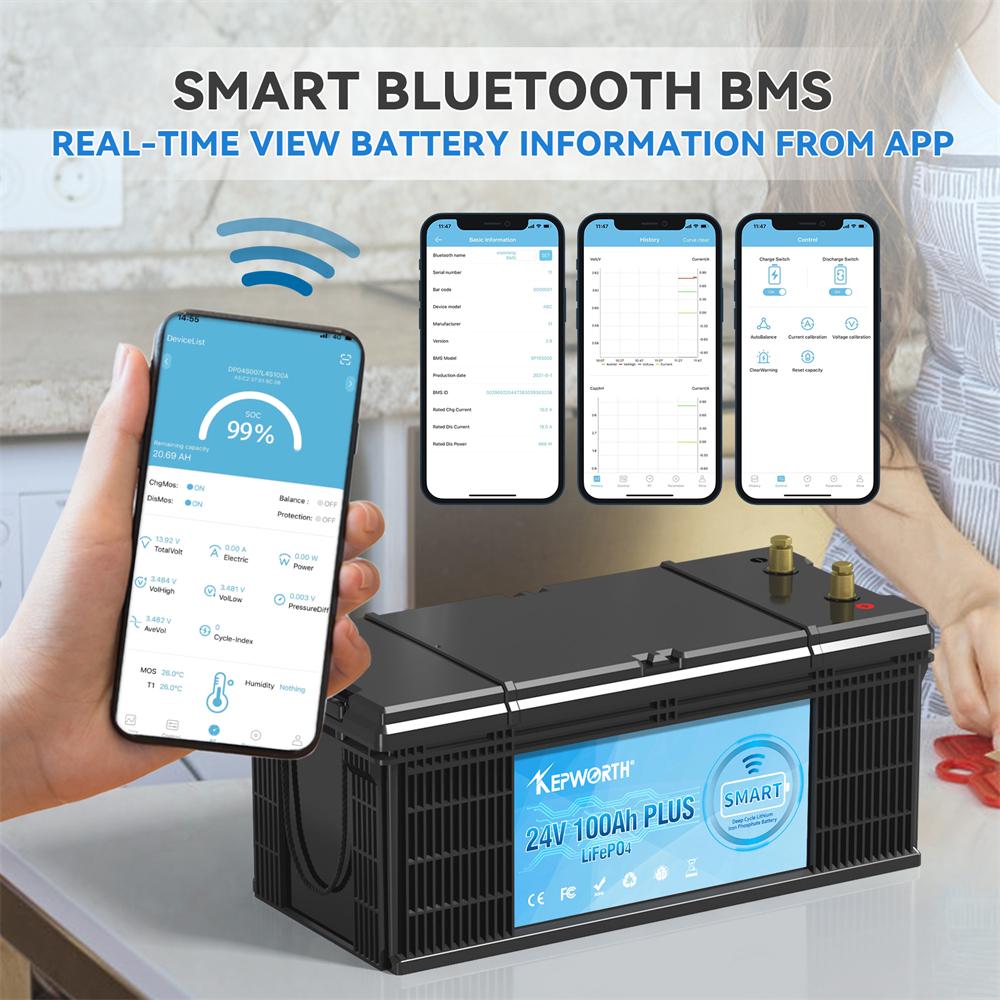 Акумулятор Kepworth LiFePO4 24V 100Ah 2560W Smart Bluetooth із зарядним пристроєм BMS (K24100999) - фото 2