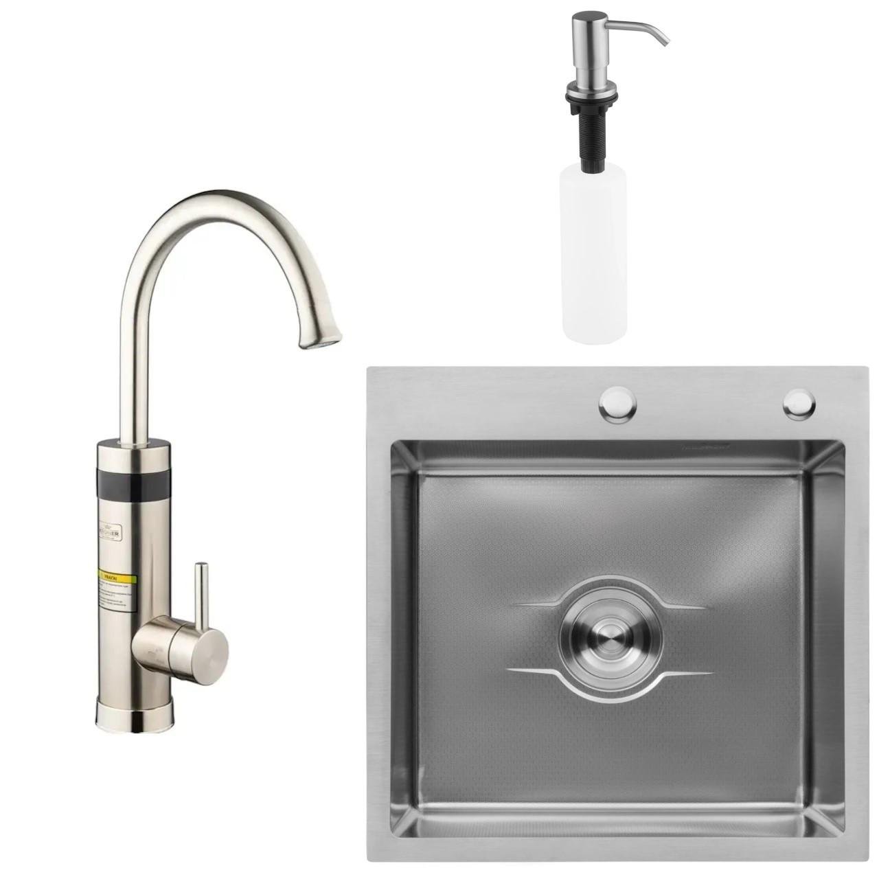 Набор кухонной мойки на дачу Kroner Derby 5050HM Brush 2в1 проточный водонагреватель Kroner Volt ESG088