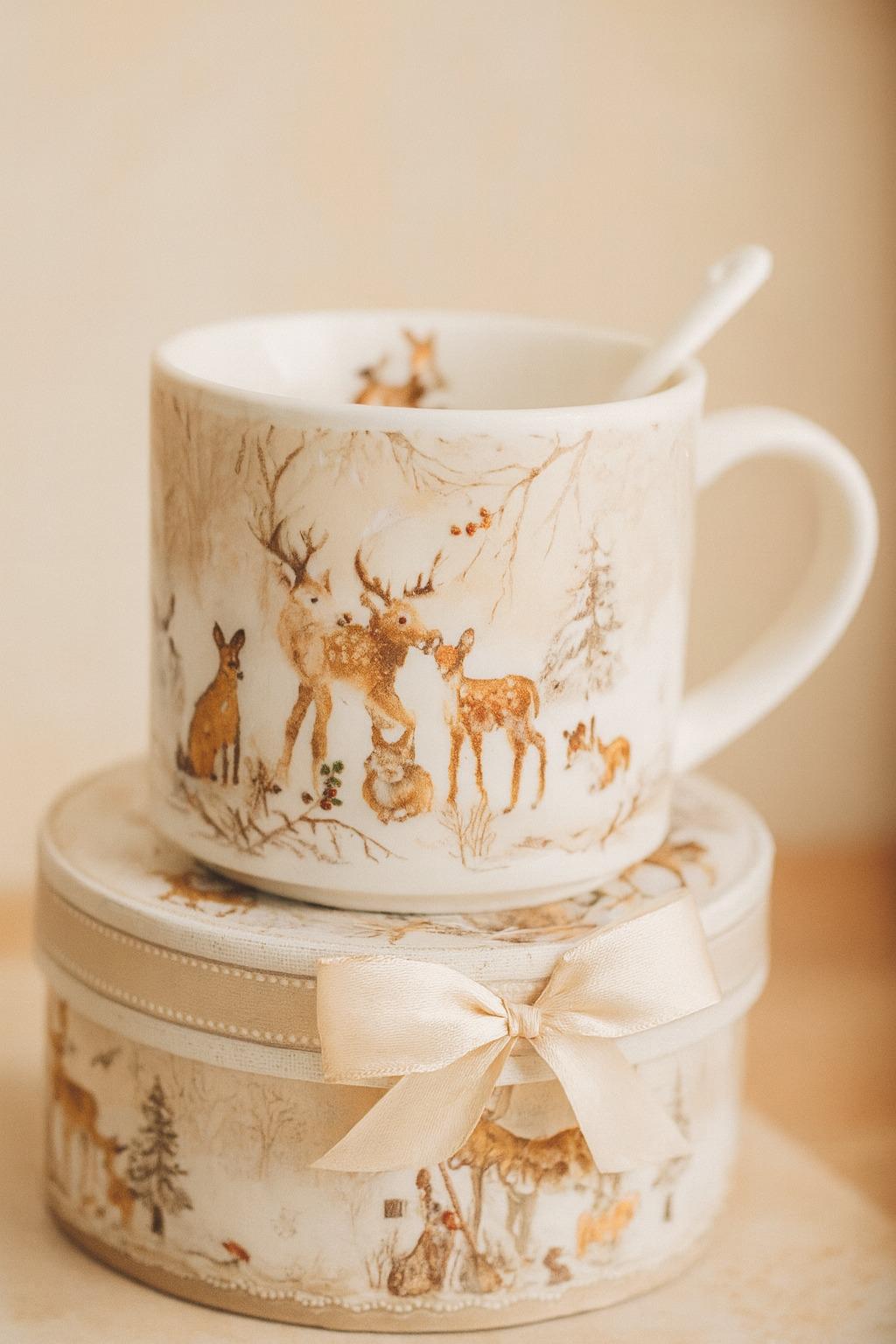 Чашка с ложкой новогодняя Bambi 280 мл (R36257)