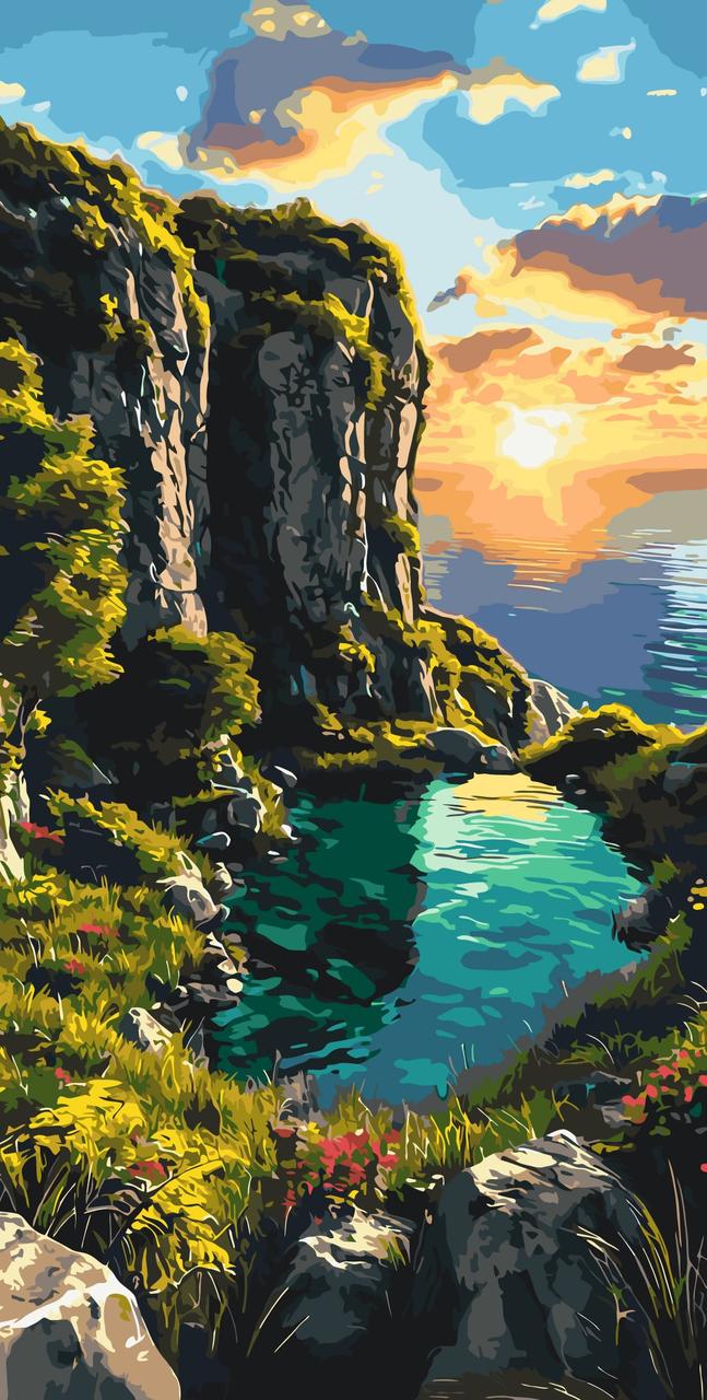 Картина за номерами Орігамі Пейзаж Тиша вечірнього заточування LW5129 40x80 см