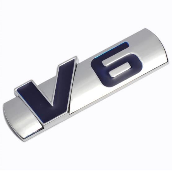 Емблема V6 на кришку багажника метал 7,7х2,5 см Хром/Синій глянцевий (1269721723)