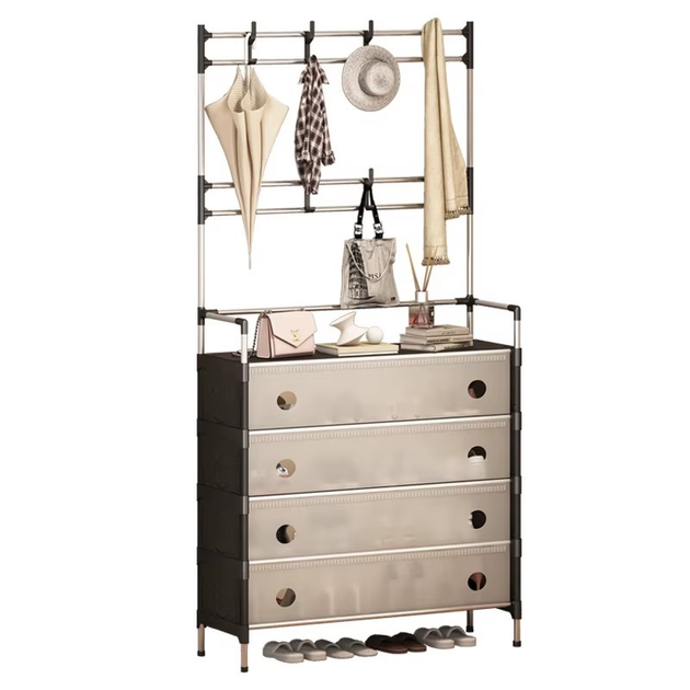 Полка для обуви на 4 выдвижных ящика с вешалкой для одежды в прихожую 28х180х63 см Черный (534377324)