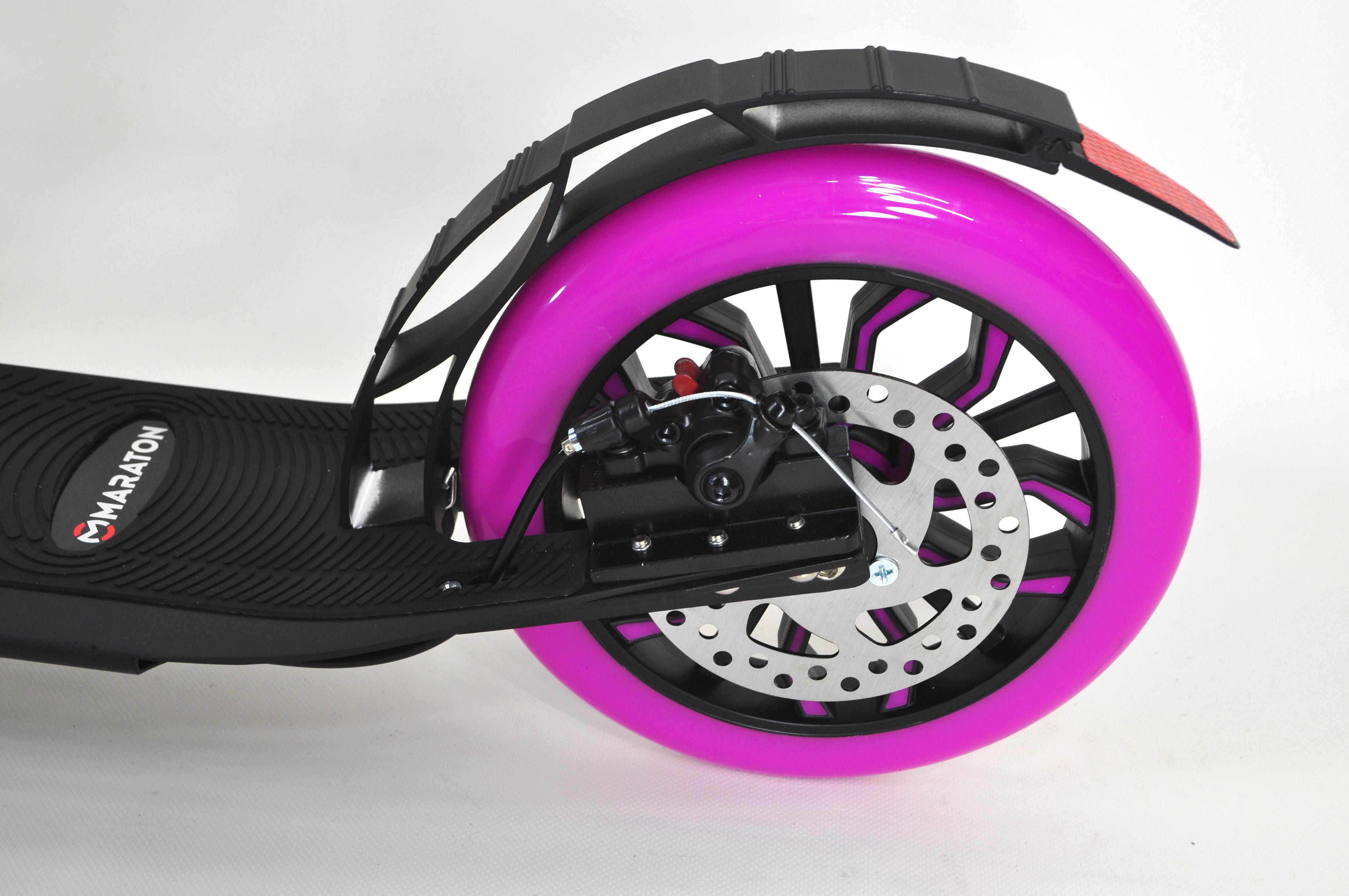 Самокат двухколесный Maraton Cardinal с дисковым тормозом и подногой Черный с розовым - фото 15