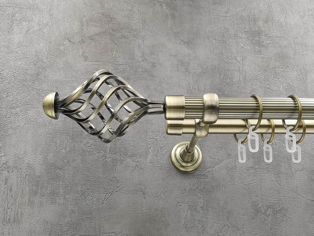 Карниз Quadrum Арезо рифленая штанга двойной открытый 25/19 мм 200 см Антик (262045876)