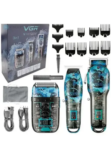 Професійний набір 3в1 VGR V-645 тример, машинка для стрижки волосся та електробритва (28342521)